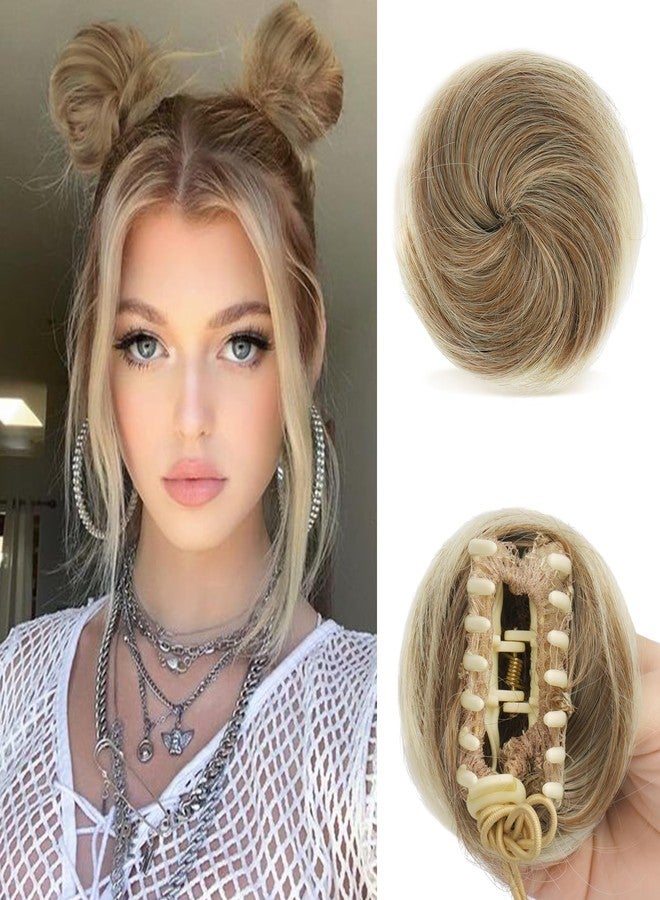 سوفيان مجموعة شعر SOFEIYAN مكونة من قطعتين، عبارة عن مشابك صغيرة على شكل كعكة شعر فوضوية بتصميم آذان قطة، مع وصلات شعر صناعية على شكل كعكة دونات، مناسبة لتسريحات الشعر المرفوعة، متوفرة بألوان أشقر داكن وأشقر فاتح. - Image 1
